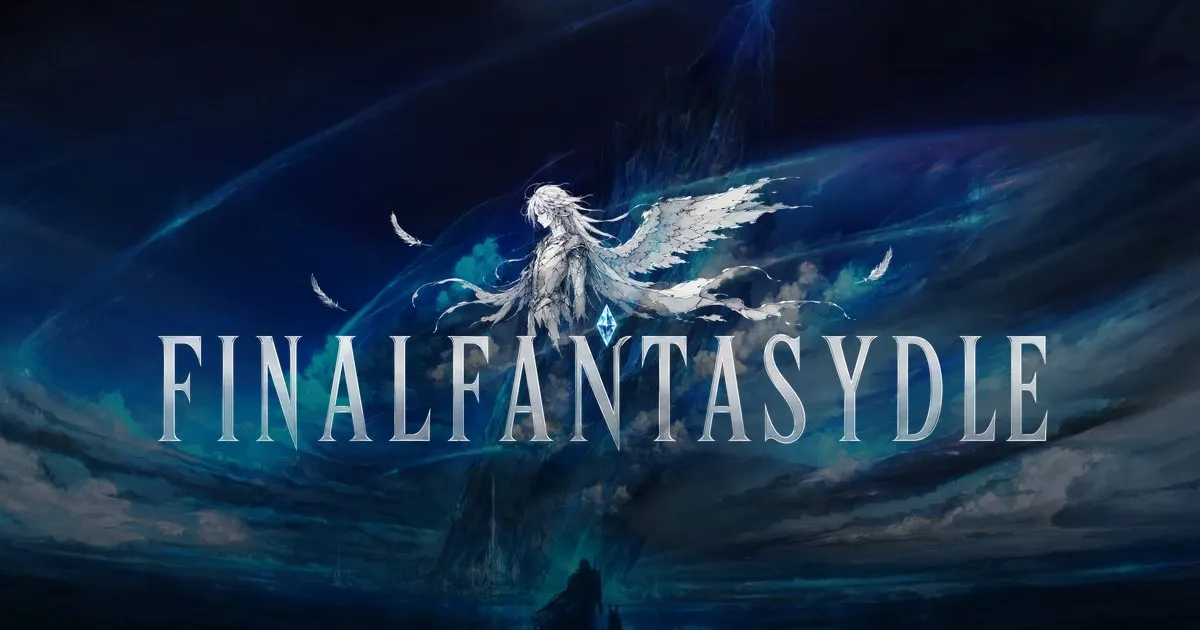 finalfantasydle cover art: a winged white-haired figure and a crystal above the word FINALFANTASYDLE on a stormy blue sky