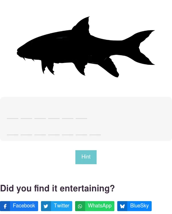 Today's Fishdle board: a black fish silhouette above two rows of empty letter slots and a Hint button