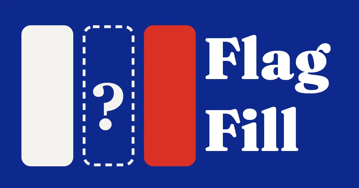 The Flag Fill logo card: a three-stripe flag with the middle stripe missing and a question mark, beside the name Flag Fill