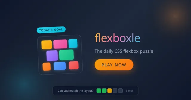 Flexboxle card: The daily CSS flexbox puzzle, with a goal layout of coloured blocks