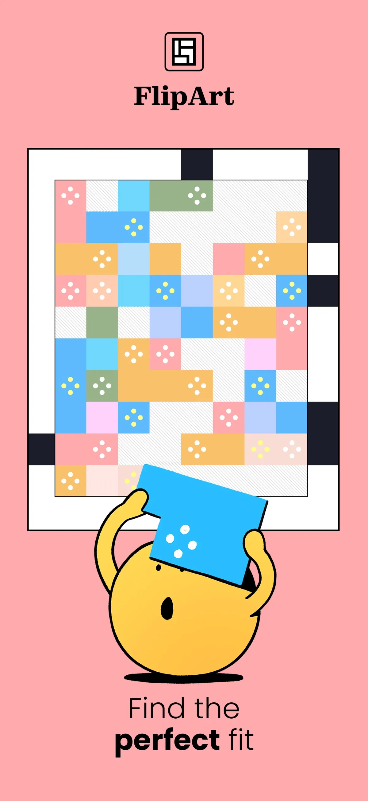 A Flipart board of coloured block shapes inside a frame