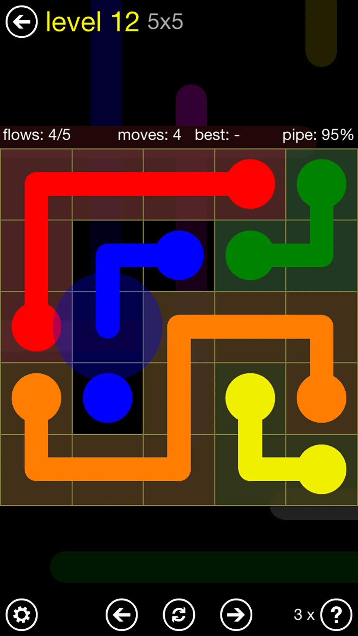 Flow Free board with coloured pipes, screenshot 1