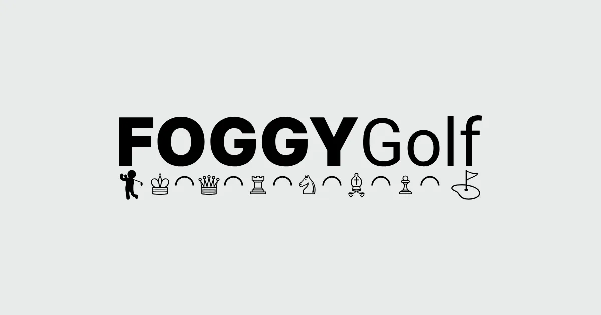 FOGGY Golf title art: the game's name above a golfer, chess pieces and a flag on a green