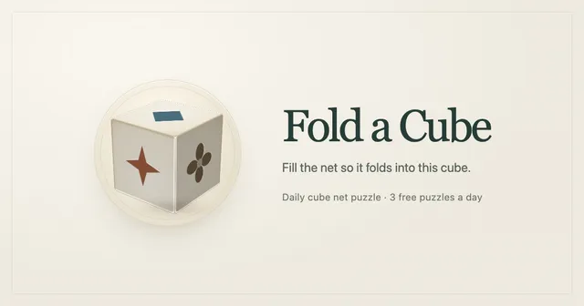 Fold a Cube's title card: a pale cube with a star, a four-petal flower and a blue square on its faces, beside the line 'Fill the net so it folds into this cube'