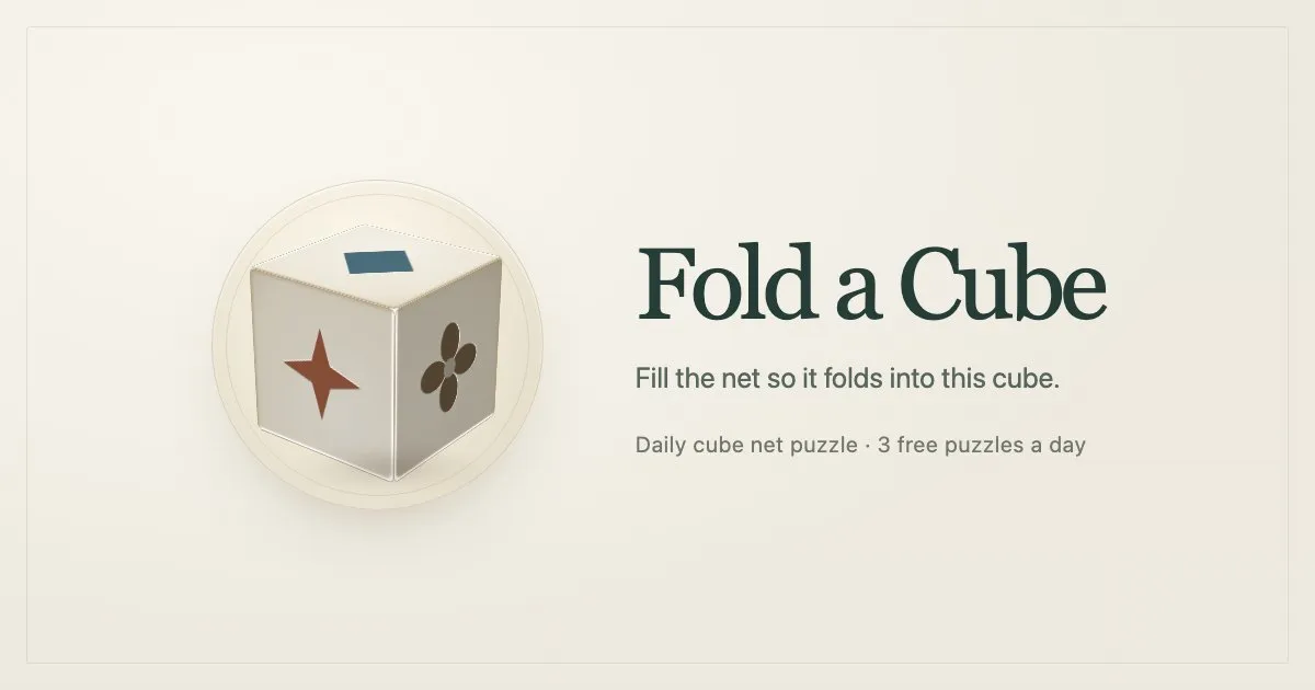 Fold a Cube's title card: a pale cube with a star, a four-petal flower and a blue square on its faces, beside the line 'Fill the net so it folds into this cube'