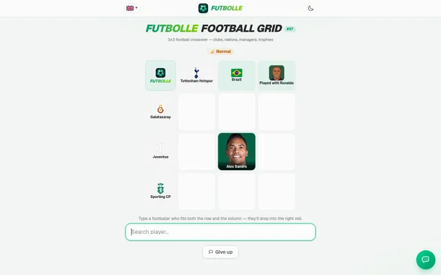 Football Grid #97 on Normal: Galatasaray, Juventus and Sporting CP down, Tottenham, Brazil and Played with Ronaldo across, Alex Sandro in one cell