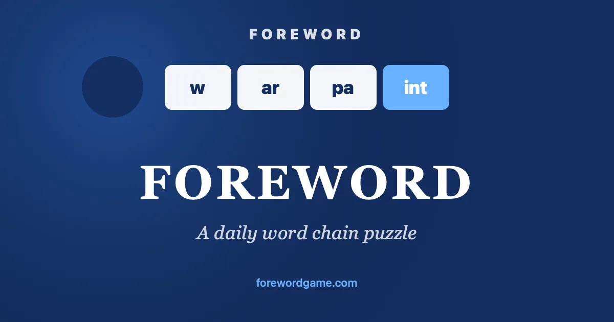 FOREWORD share image: the tiles w, ar, pa and int above the name FOREWORD and the line A daily word chain puzzle