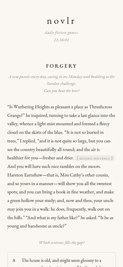 Forgery on a phone: the 19 October 2026 Wuthering Heights passage, the missing sentence marker and the first of four candidate sentences