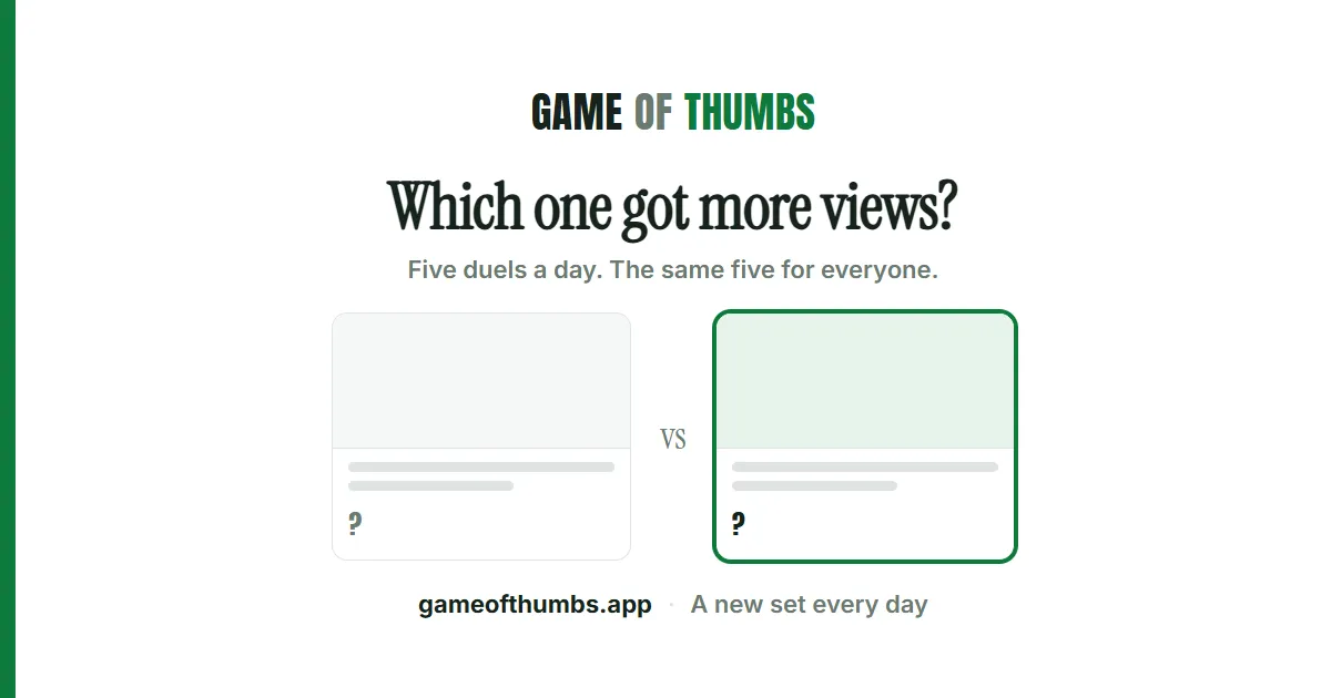 Game of Thumbs card: the game's name over two blank video cards either side of vs, one ringed as the winner