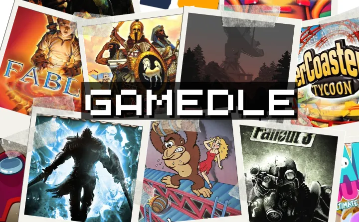 The Gamedle share image, the game's name over a collage of video game covers