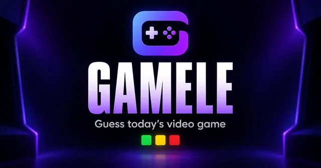 Gamele card: a controller logo, the name GAMELE and Guess today's video game above green, yellow and red squares