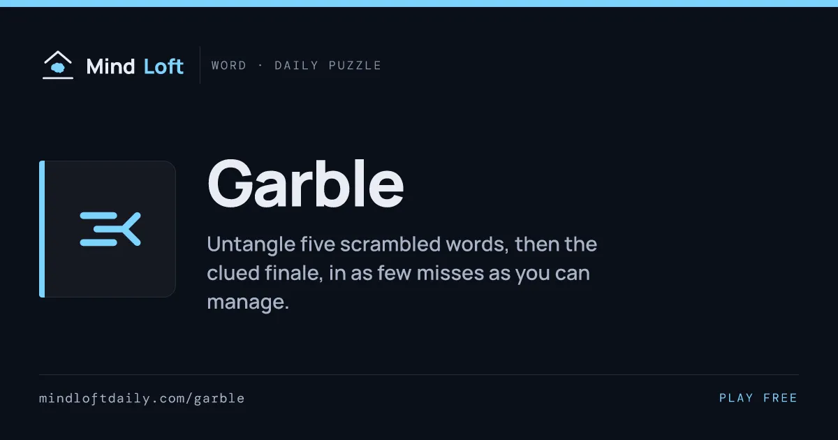 Garble title card from Mind Loft: the game's icon, name and one-line description