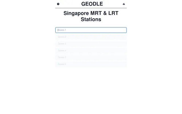 Geodle's Singapore MRT & LRT Stations puzzle with six empty guess rows