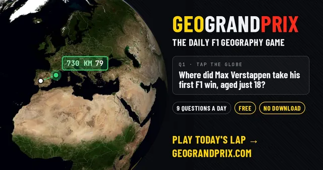 GeoGrandPrix share image: a guess and the answer pinned on a satellite globe