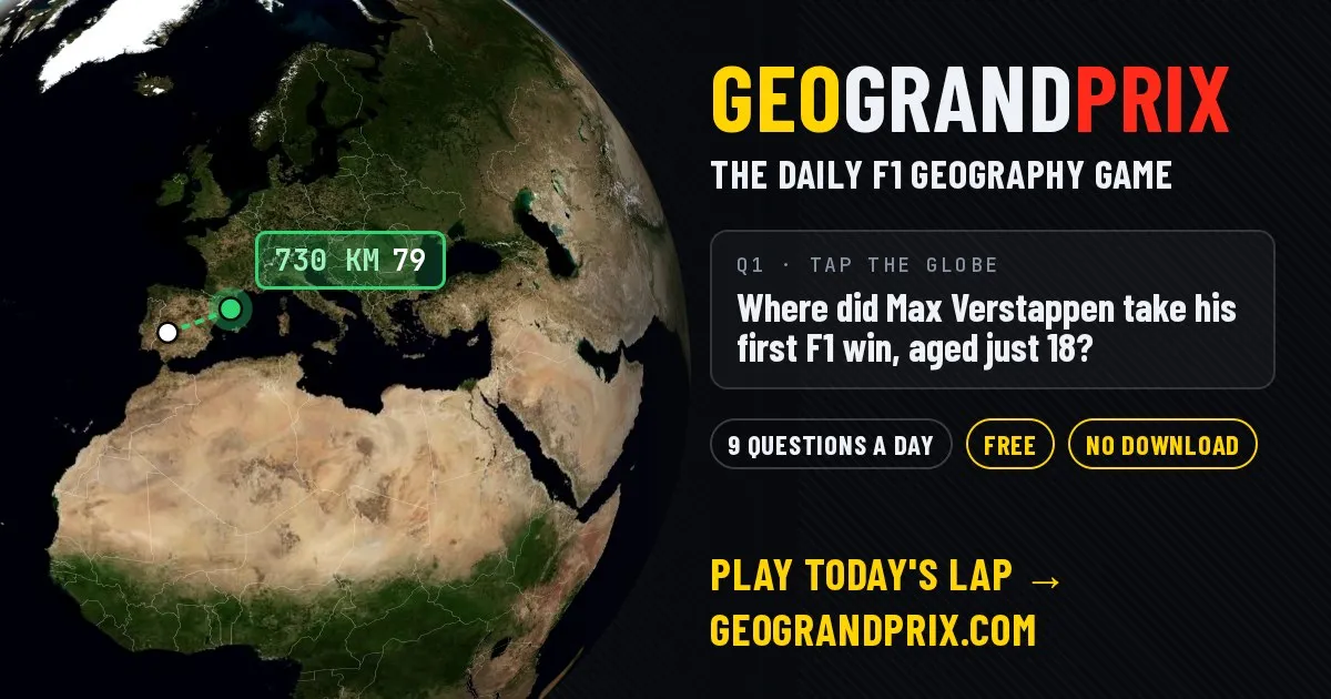 GeoGrandPrix share image: a guess and the answer pinned on a satellite globe