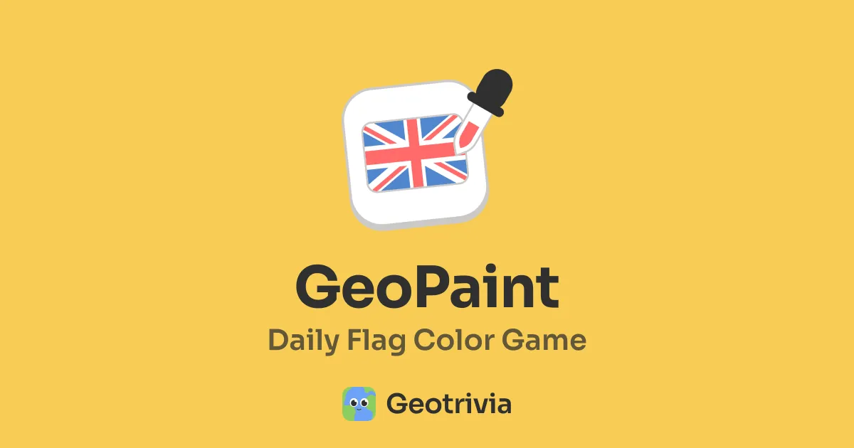 The GeoPaint logo: a Union Jack with a colour dropper, titled GeoPaint, Daily Flag Color Game, by Geotrivia