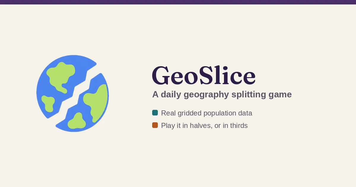 The GeoSlice logo, a globe cut in two, beside the words A daily geography splitting game