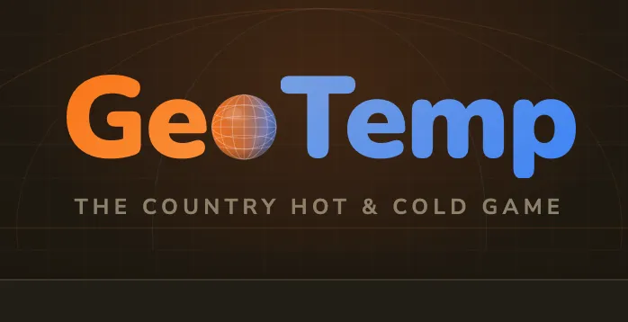 The GeoTemp logo: the word GeoTemp in orange and blue with a globe for the o, above the line The country hot and cold game
