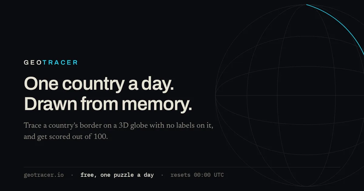 GeoTracer share card: one country a day, drawn from memory, resets 00:00 UTC
