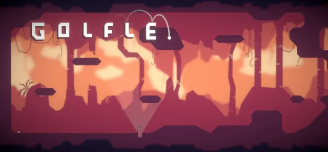 The Golfle title over a red cave hole, with the flag for hole one set into the floor