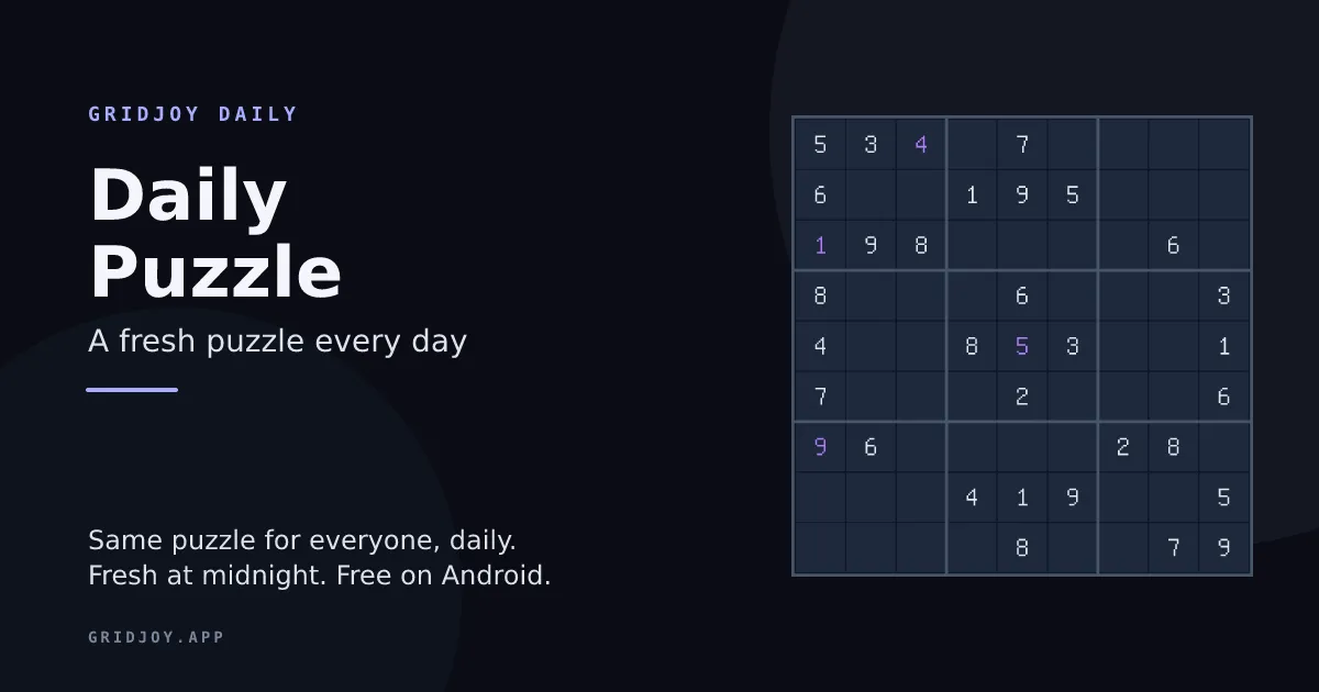GridJoy Daily card with a sudoku grid: same puzzle for everyone, daily