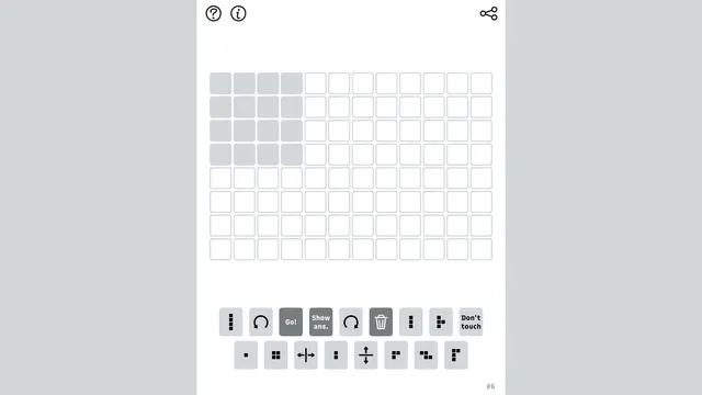 Gridle board: rows of 4x4 guess grids, with buttons for polyomino pieces, rotate, flip, Go and Show answer