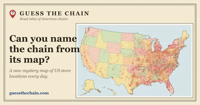 Guess the Chain share image: a US map covered in chain store dots beside the line Can you name the chain from its map?