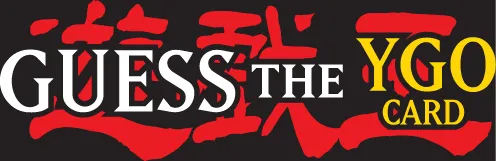 The Guess the YGO Card logo: white and yellow lettering over red brush strokes on black