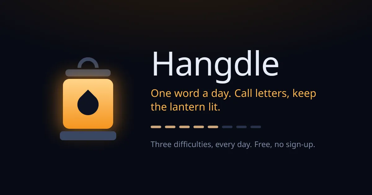 Hangdle share card: a glowing lantern beside 'One word a day. Call letters, keep the lantern lit.'