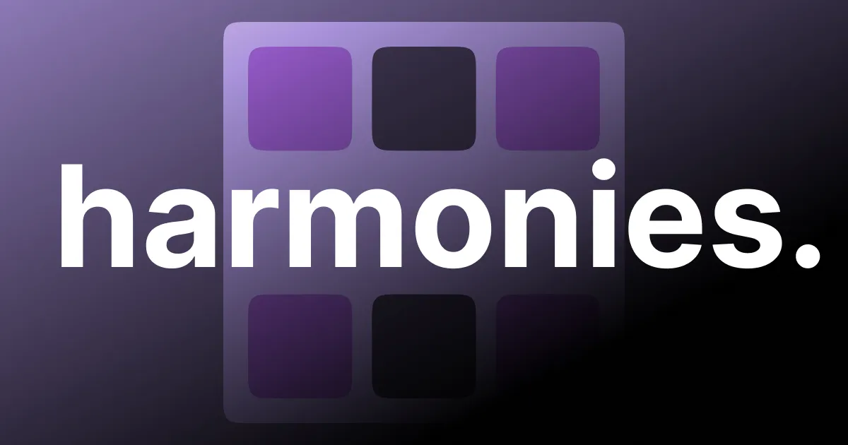 Harmonies title over a grid of purple tiles