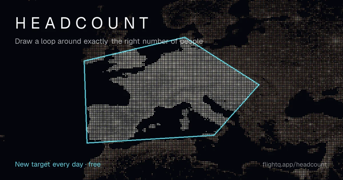 Headcount share image: a cyan loop drawn around western Europe on a dotted map of population, with the line Draw a loop around exactly the right number of people