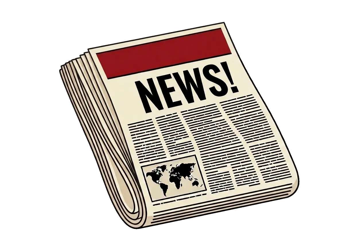 Headline logo: a folded newspaper with a world map