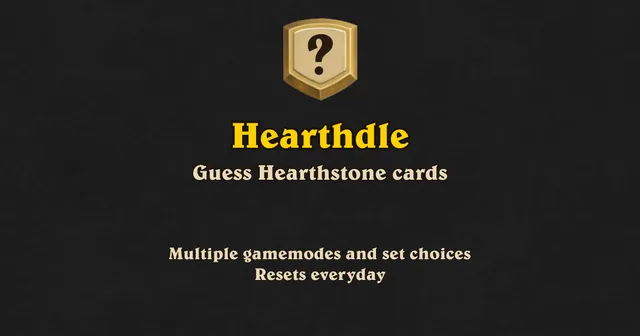 Hearthdle share card: a gold shield with a question mark above the name Hearthdle and the line Guess Hearthstone cards, Resets everyday