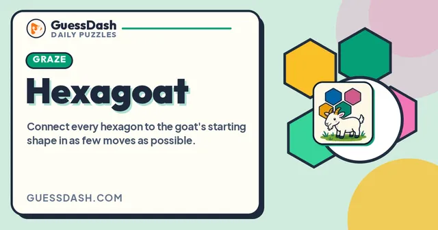 Hexagoat share card: the game's goat among four coloured hexagons above the words Daily Puzzle Hexagoat
