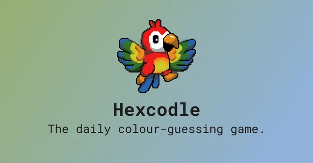 Hexcodle card with a pixel-art parrot and the line The daily colour-guessing game