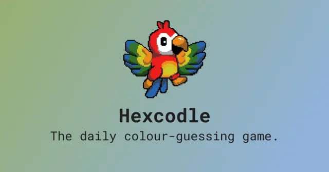 The Hexcodle share image, a pixel-art parrot above the words The daily colour-guessing game