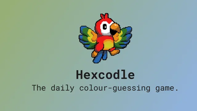 The Hexcodle share image, a pixel-art parrot above the words The daily colour-guessing game
