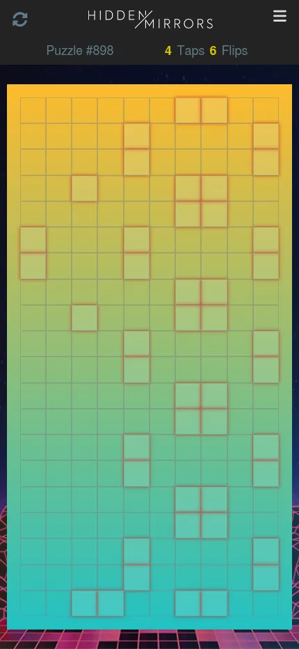 Hidden Mirrors Puzzle #898 at phone size: the same highlighted shape filling the screen under the Taps and Flips counts