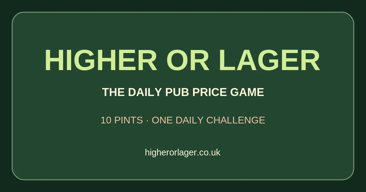 Higher or Lager card: the game's name over 'The daily pub price game, 10 pints, one daily challenge'