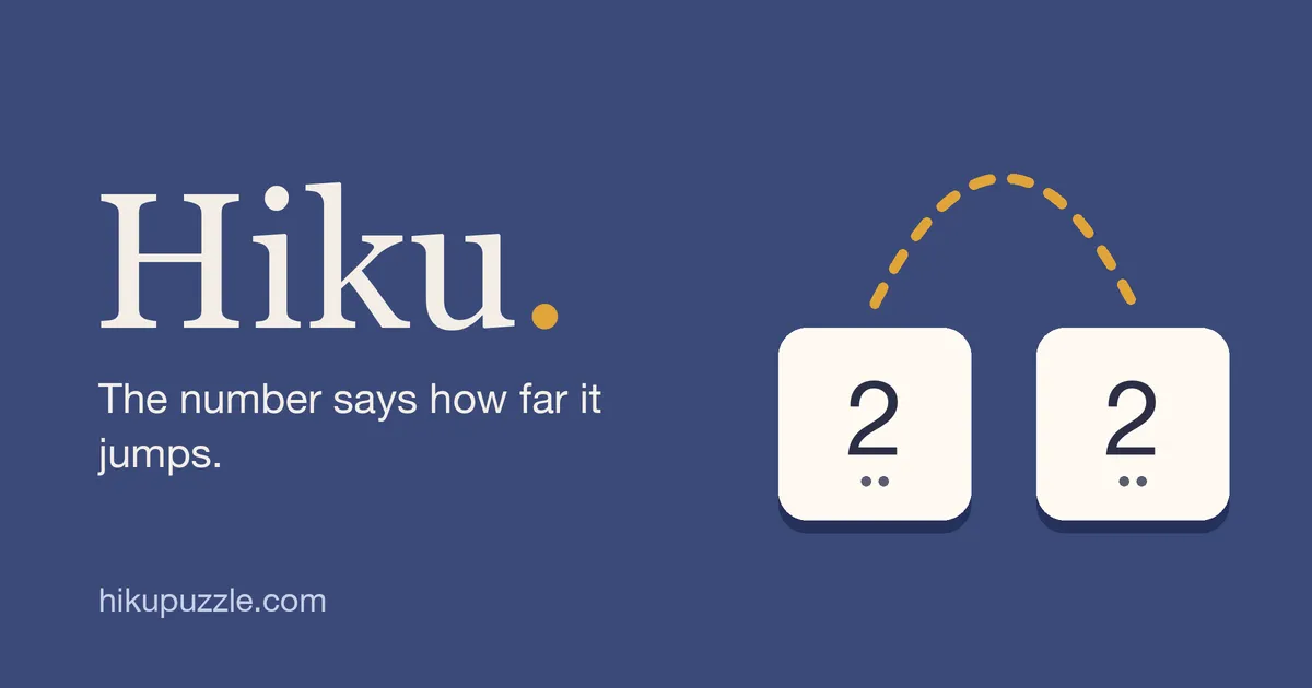 Hiku share art: the name Hiku and the line The number says how far it jumps, beside two 2 tiles joined by a dotted jump arc