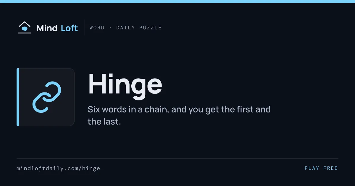 Hinge title card from Mind Loft: the game's icon, name and one-line description