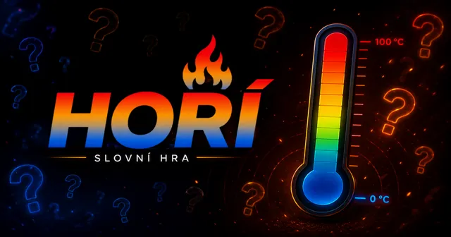 The Hoří card: a flaming title beside a thermometer from 0 °C to 100 °C