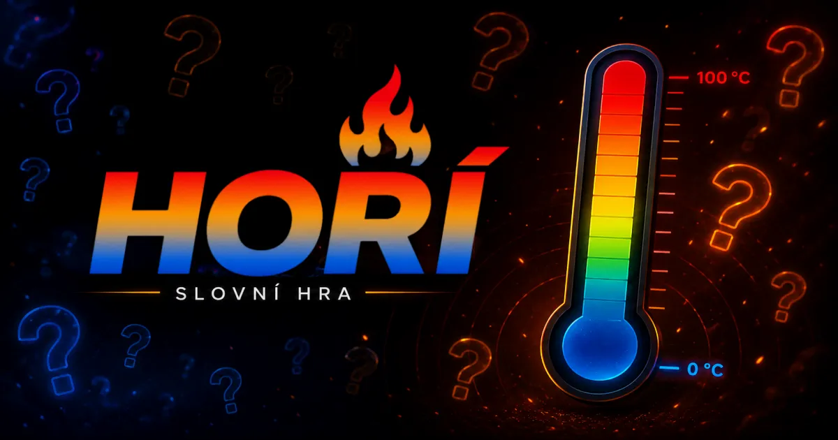 The Hoří card: a flaming title beside a thermometer from 0 °C to 100 °C