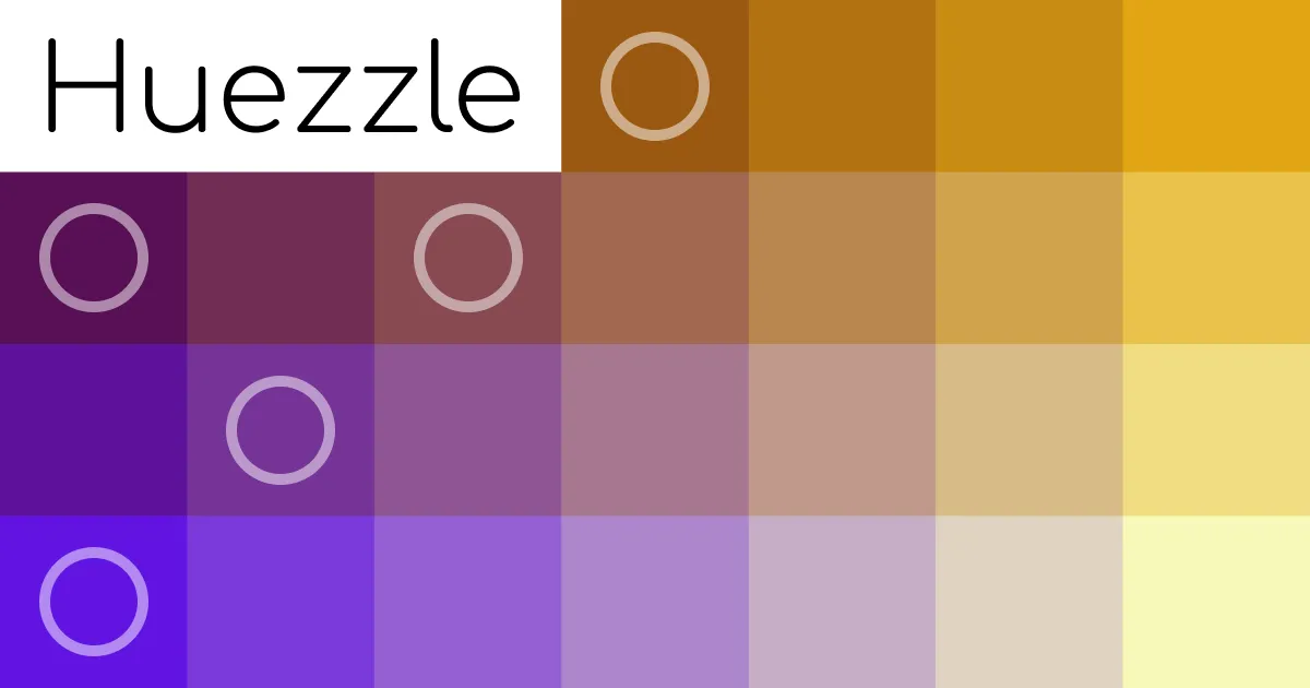 Huezzle's own banner: the title beside a grid of purple, mauve and gold cells blending into each other, some marked with circles