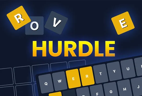 Hurdle title art with letter tiles and a keyboard