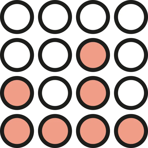 The i Paper's Guessword icon: a four by four grid of circles with some filled in coral