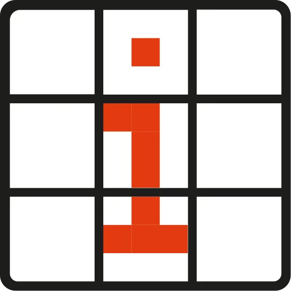 The iDoku icon: a 3x3 sudoku grid with a red letter i drawn across its middle column, the puzzle's extra region