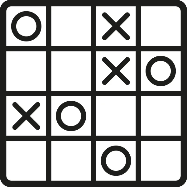 The i Paper's Kurosu icon: a four by four grid of Xs and Os in black on white