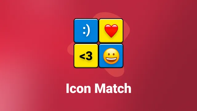 The Icon Match card: four tiles showing :), a heart, <3 and a smiley face