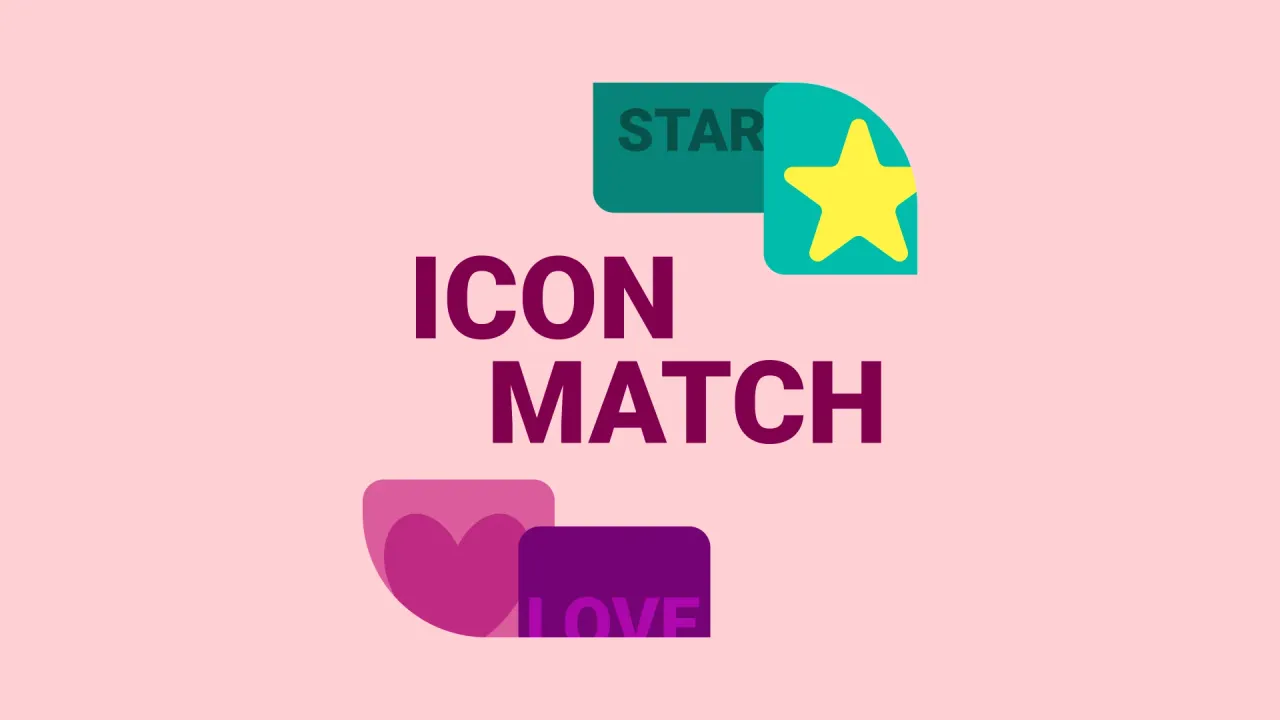 Icon Match title art: the game's name in purple between a star card paired with STAR and a heart card paired with LOVE